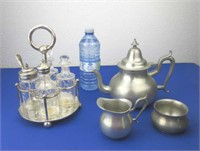 Vintage Cruet Set w/ Silver Plate Caddy &