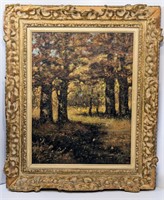 Beautiful Antique Oil On Canvas Forest Scene