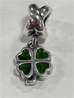 925 Silver and Green Enamel Pandora " 4-Leafed
