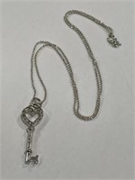 24 " Italy 925 Silver Heart Key with Clear Cut