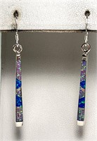 Sterling White/Blue Fire Opal Dangle Earrings 3 Gr
