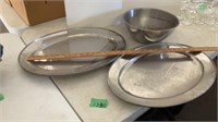 4 silver trays and bowl