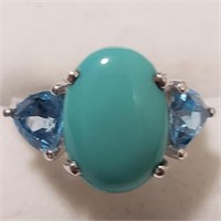 $200 Silver Turquoise Blue Topaz Ring