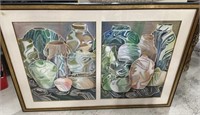 Jackie Meena Large Framed Watercolor Pottery