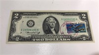 $2 Bill W/ Commercial Aviation Stamp