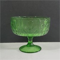 Vintage FTD Oak Leaf Pattern Footed Green Glass