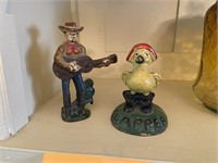 2 ANTIQUE CAST IRON COWBOY & DUCK