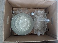 Box lot of vintage glassware basket