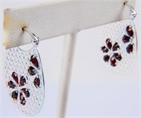 Jewelry Sterling Silver Garnet Flower Earrings