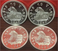 S - LOT OF 4 - 1 TROY oz SILVER .999 COINS (Z)