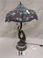 TIFFANY STYLE TABLE LAMP WITH MULTI JEWELED SHADE