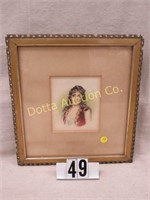 FRAMED WATERCOLOR OF VICTORIAN ERA WOMAN: