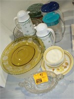 LARGE YELLOW CUT-TO-CLEAR PLATTER, 2 PLASTIC