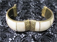 Vintage Brass & Bone Cuff Bracelet