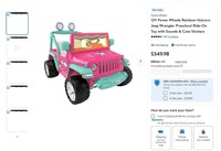 B3280  Rainbow Unicorn Jeep Wrangler Ride-On Toy