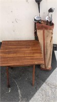 Wooden TV Tray & Vintage Golf Clubs W/Bag
