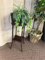Wicker fern stand with artificial plant