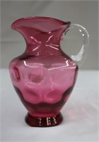 Cranberry glass pitcher with applied handle, 6"H