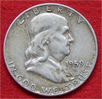 1959 D Franklin Silver Half Dollar