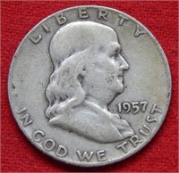 1957 D Franklin Silver Half Dollar