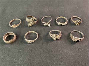 Lot of 9 Sterling Silver Rings