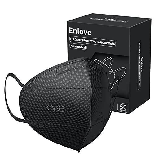Enlove KN95 Face Masks Black 50 Pack, 5-Layer Filt