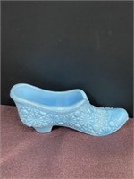 Fenton blue glass daisy & button shoe slipper