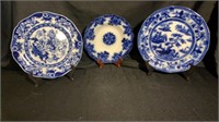 3 Antique Blue & White Ceramic Plates