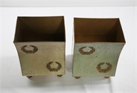 Pair of Metal Square Footed Planters 11"