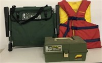 PLANO TACKLE BOX, LIFE JACKET,