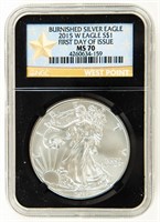 Coin 2015-W Burnished Silver Eagle-NGC-MS70