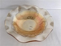 Marigold Iris and Herringbone Ruffled Bowl