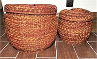 Two Woven Wicker Baskets & Lids