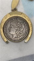 1885-S Morgan silver dollar in gold tone ring
