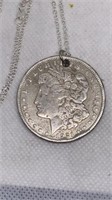 1921-S Morgan silver dollar on silver tone chain