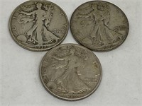 3 Silver Liberty Walking Halves 1937, 1942,1943