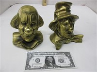 Two brass clown bookends