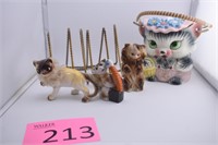 Miscellaneous Cat Figurienes & Three Stands