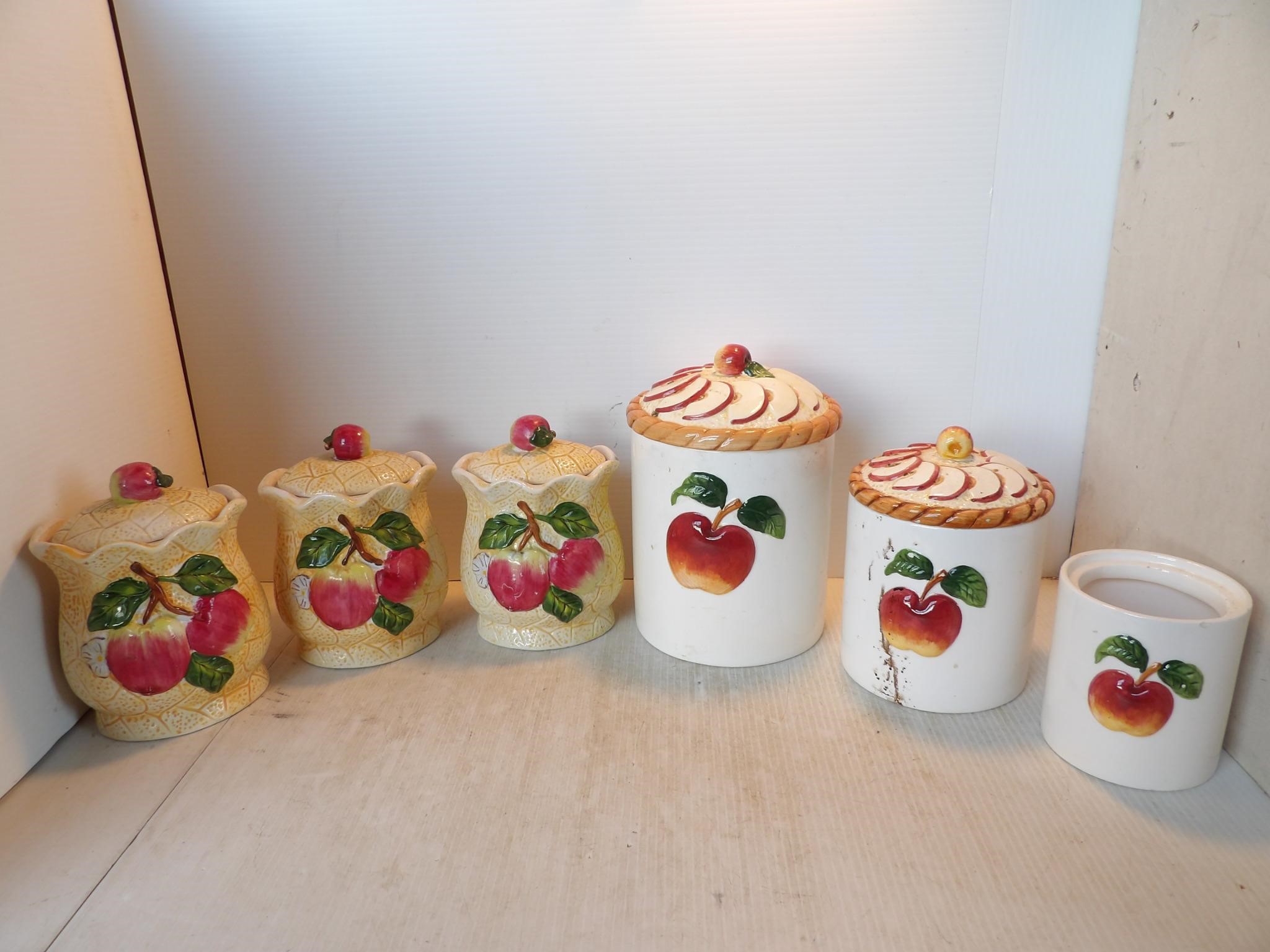 Set of 6 Apple Designed Canisters - 1 Missing Lid