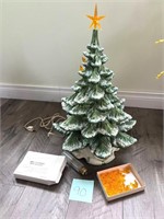 Vintage Green Ceramic Christmas Tree w/ornaments a