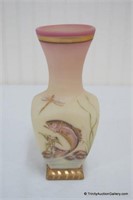 Fenton Glass Burmese Trout Vase S/N Ltd Ed