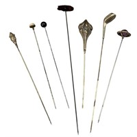 7 Antique Hat Pins, 925, Amethyst, Indian Head