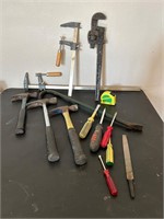Clamps, Hammers, Screwdrivers, Tape Measure +