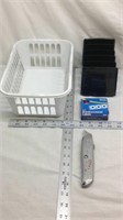 D1) SMALL BASKET, UTILITY KNIFE, FILE ORGANIZER