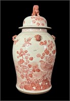 CHINESE GINGER JAR WITH LID SALMON AND WHITE