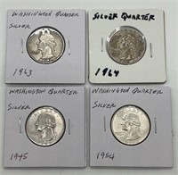 (4) Silver Washington Quarters