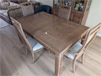 Dining Table w/ 4 Cane Back Upholstered Chairs