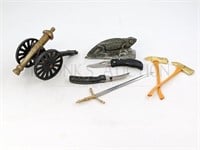 (1) STONE CARVING / (6) MINIATURE WEAPONS