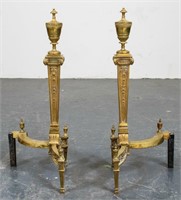 Louis XVI Style Brass Andirons, Pair