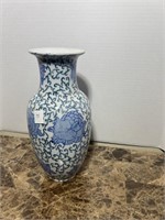 TALL BLUE FLORAL VASE 6" DIA. X 12 1/2"